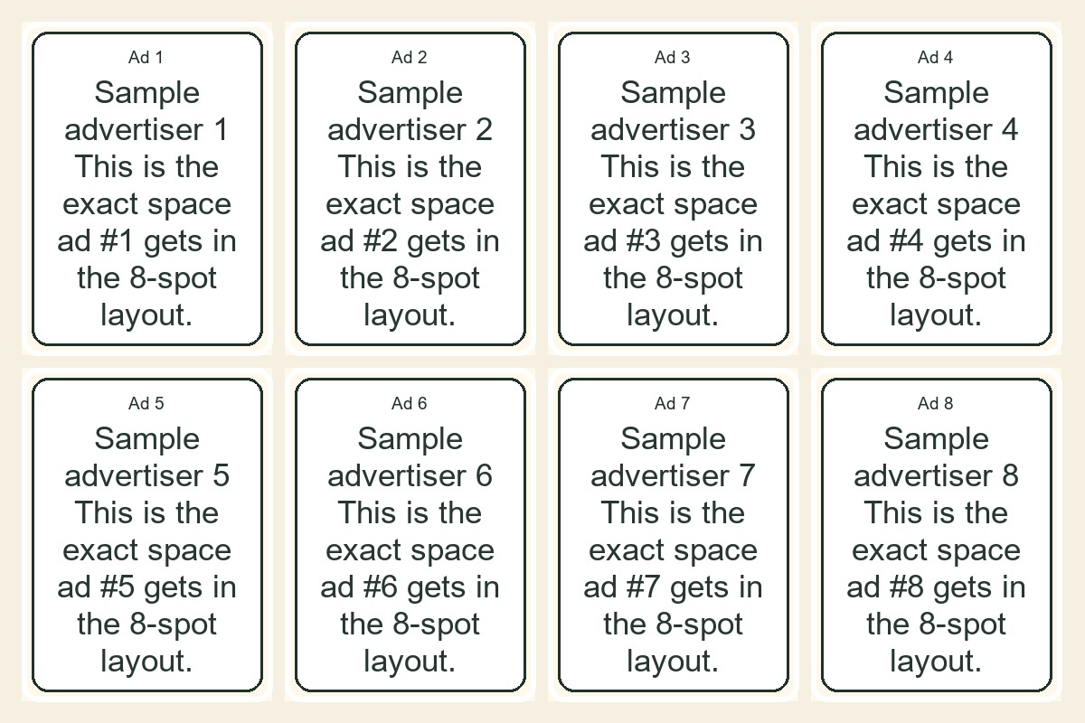 Eight sponsored ad placement layout